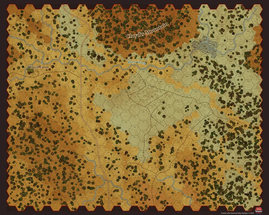 Preview of the Battle of Cloyd's Mountain hex-grid game map