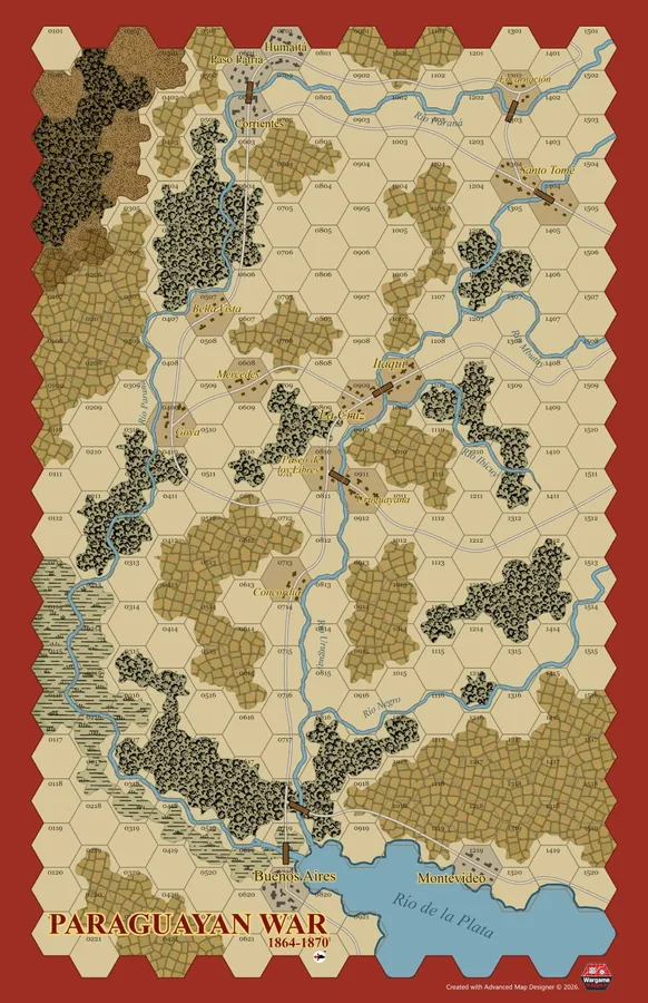 Preview of the Paraguayan War 1846 to 1870 hex-grid game map
