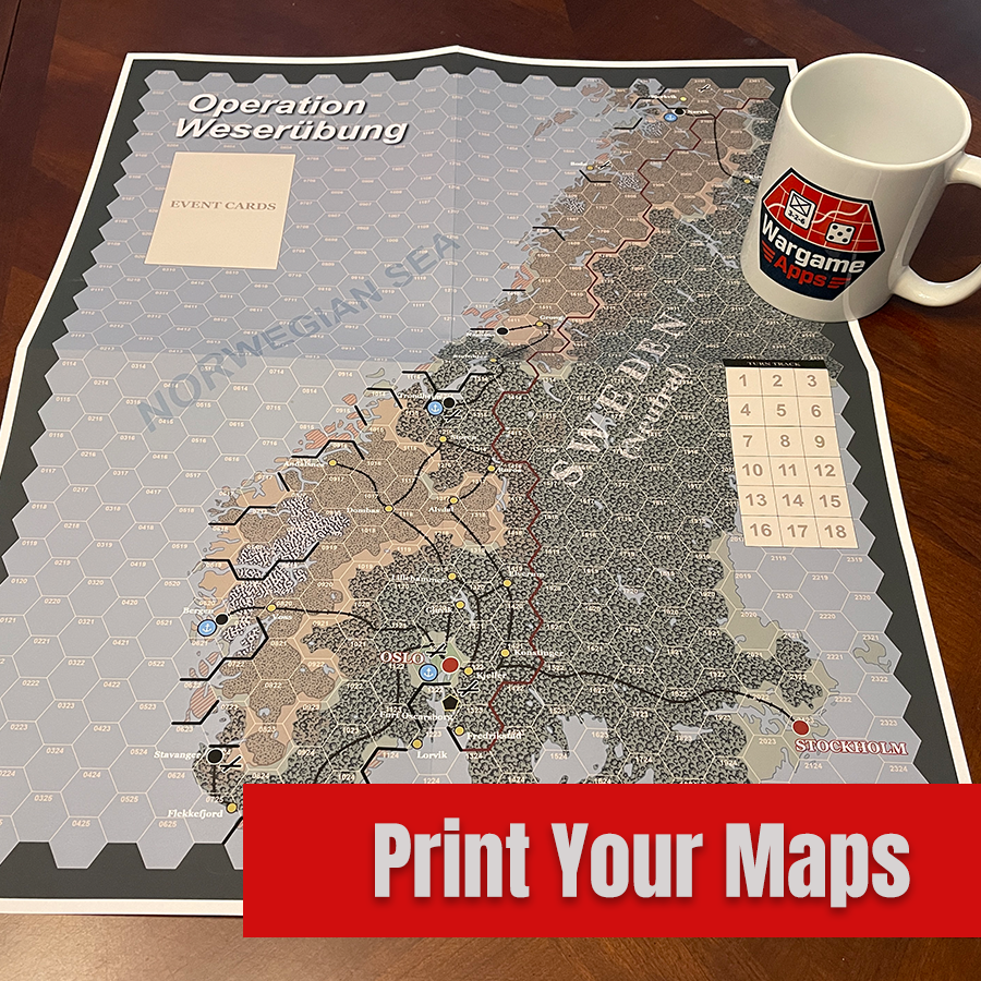 Printed wargame map example on a tabletop